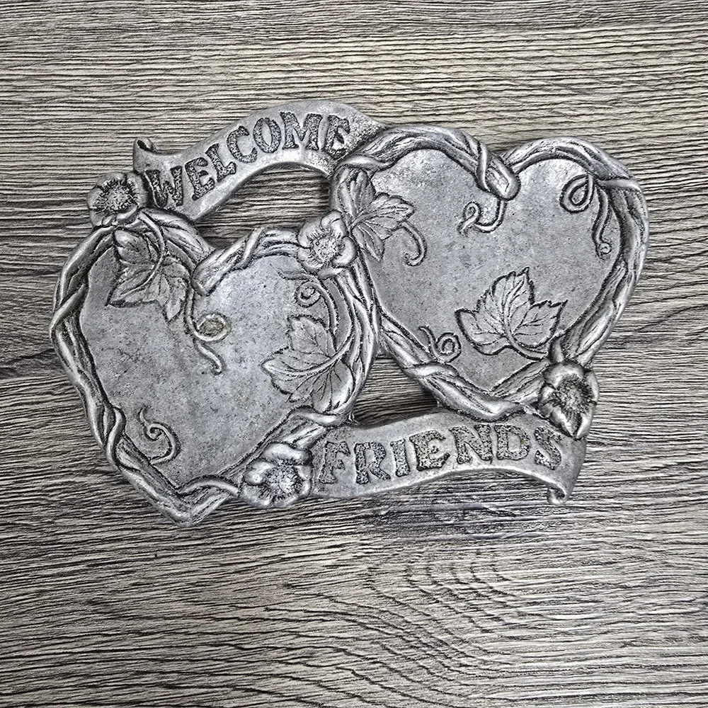 Sweet Vintage Pewter Heart And Flower Trinket Dish Coin Dish Key Dish‎ Welcome