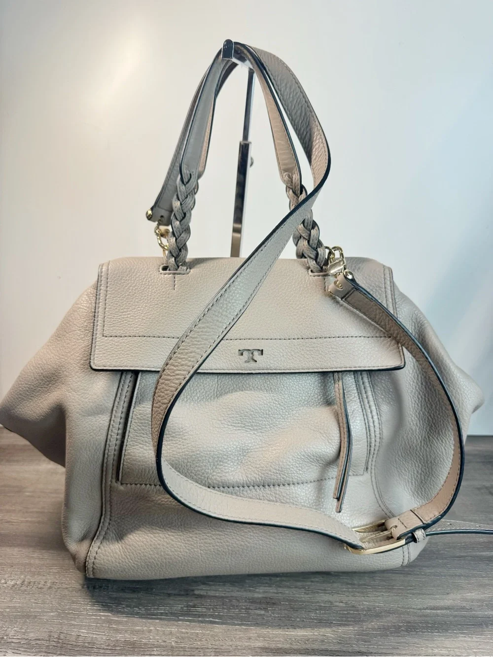 Tory Burch Half Moon Satchel French Gray IMMACULATE