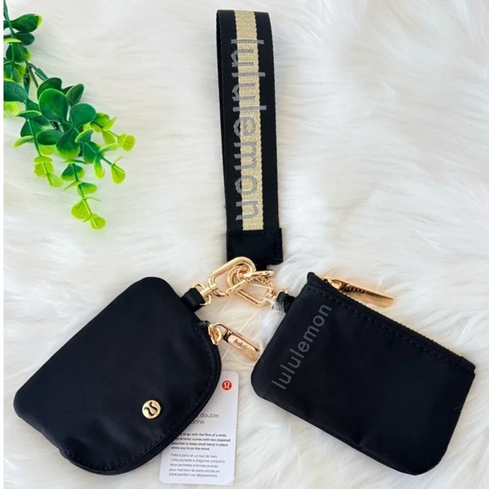 Lululemon Dual Pouch‎ Wristlet in Black & Gold
