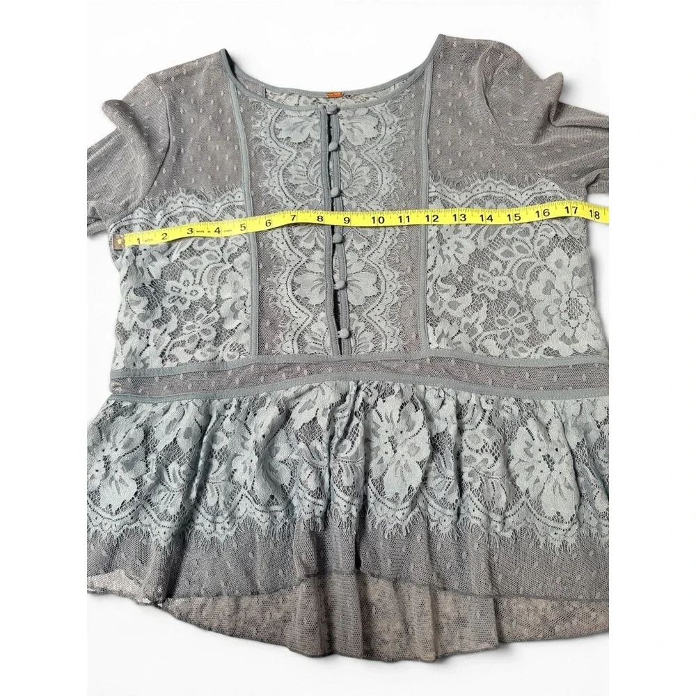 Free People Blouse Womens Small Blue Sheer Lace Peplum Mesh Boho Victorian