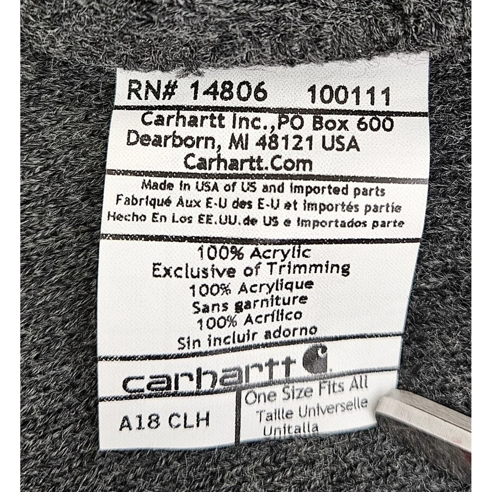 Carhartt Acrylic Knit Cuffed Logo Patch‎ Hat Beanie One Size Warm Winter Cap