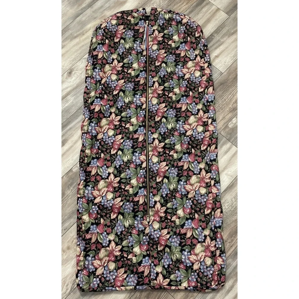 Vintage Tapestry Garment Bag Suit Carrier Luggage Zippered‎ Storage Floral Rose