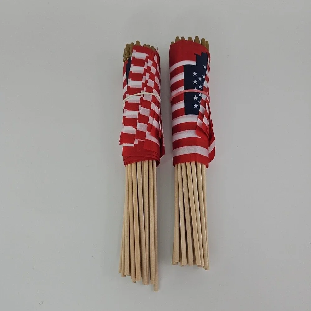 2pks of 25 Small‎ American Flags on Stick 5x8 Inch Wooden USA Flag Veterans Day.