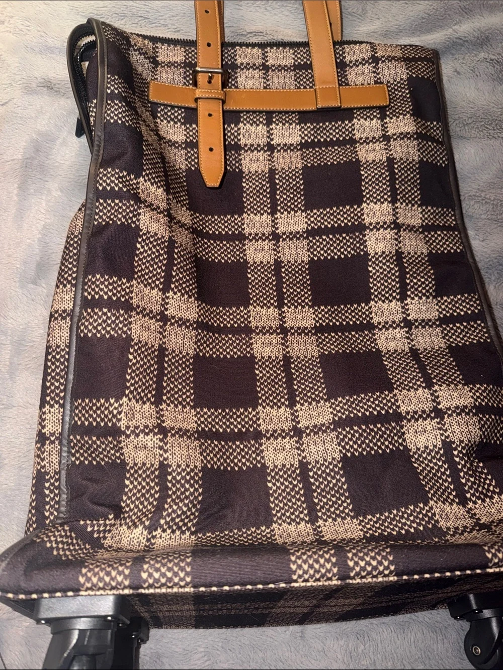 Preloved Fendi Plaid luggage/tote with Yellow Logo and Tan Straps