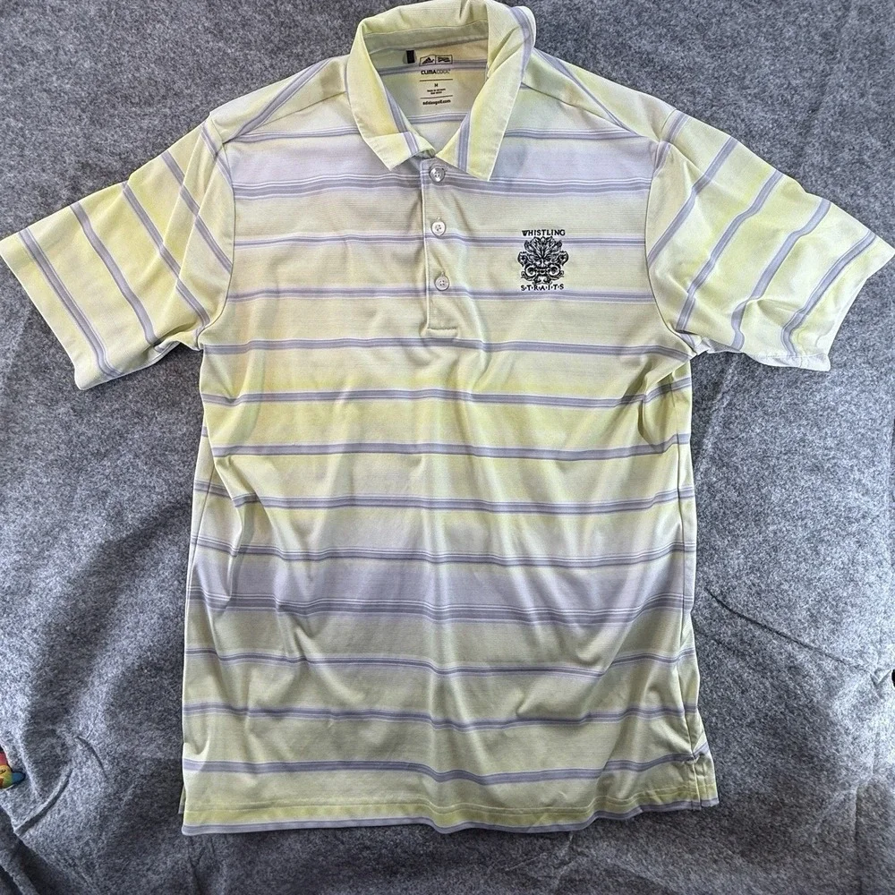 Adidas‎ Mens Whistling Straits Sz Med Gray Yellow Polo Short Sleeve Climacool
