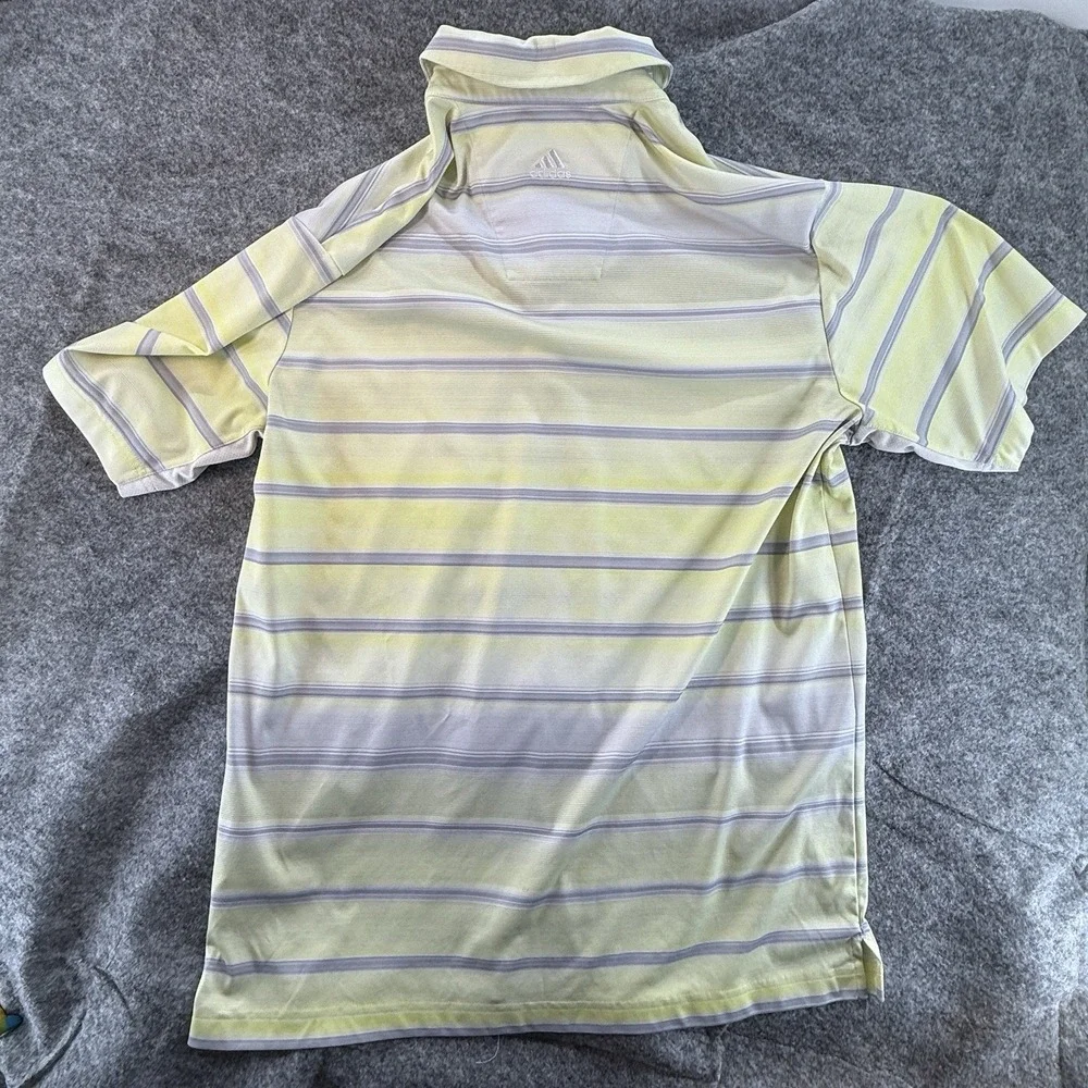 Adidas‎ Mens Whistling Straits Sz Med Gray Yellow Polo Short Sleeve Climacool