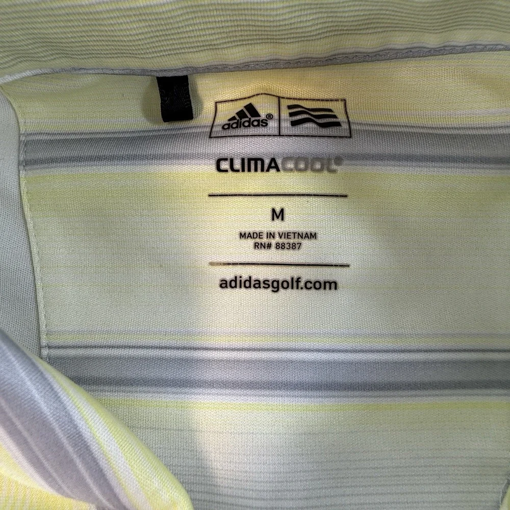 Adidas‎ Mens Whistling Straits Sz Med Gray Yellow Polo Short Sleeve Climacool