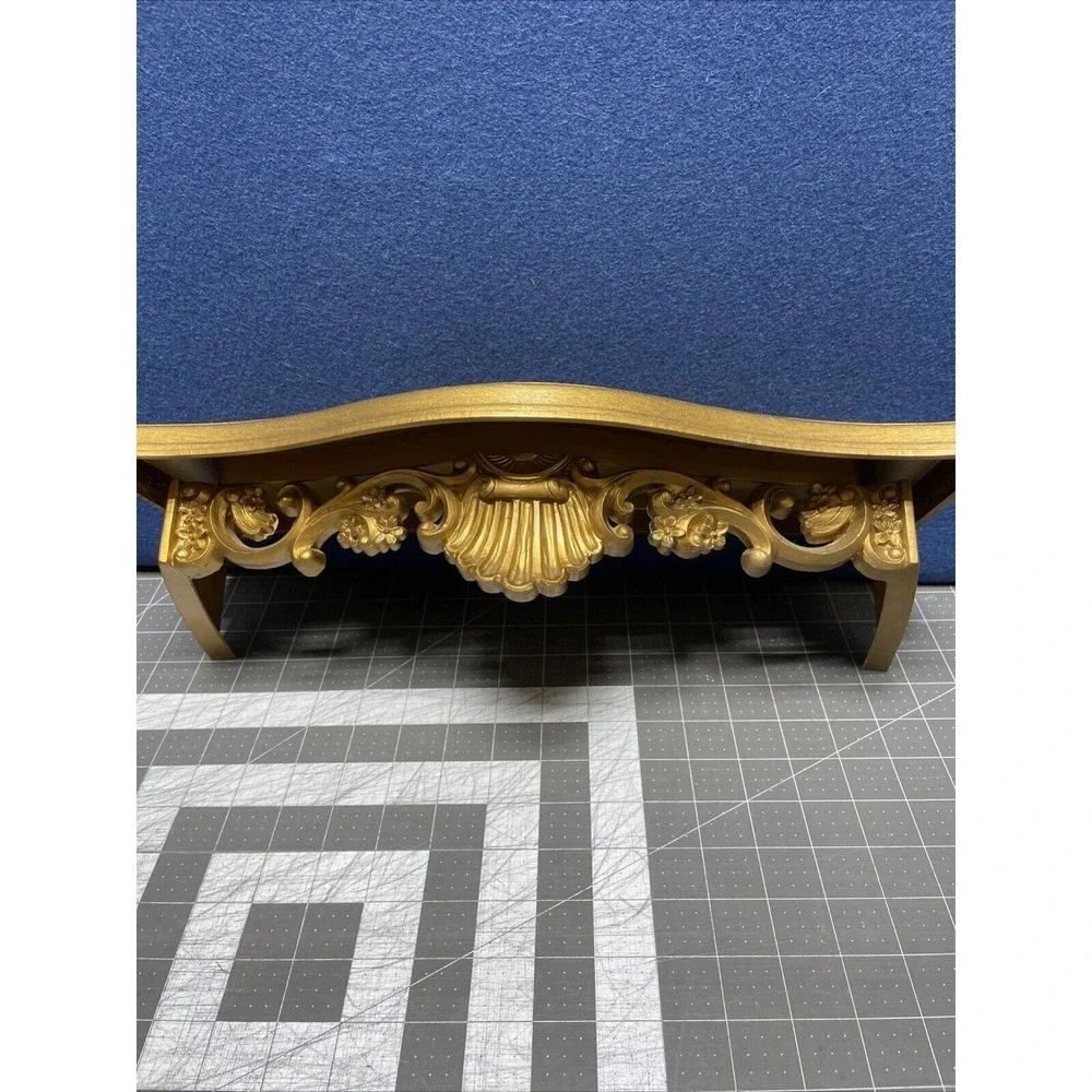 Homco Gold Wall Shelf with Floral Scroll Shell Details Interior 16