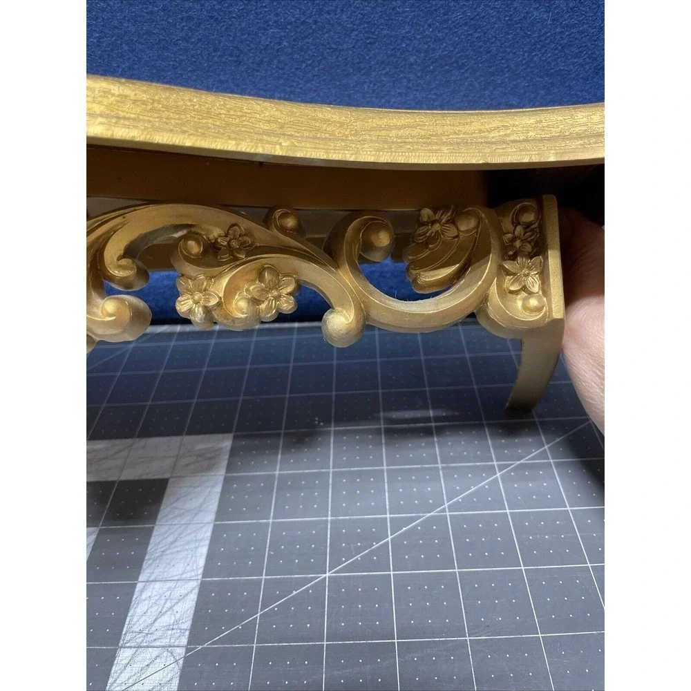 Homco Gold Wall Shelf with Floral Scroll Shell Details Interior 16