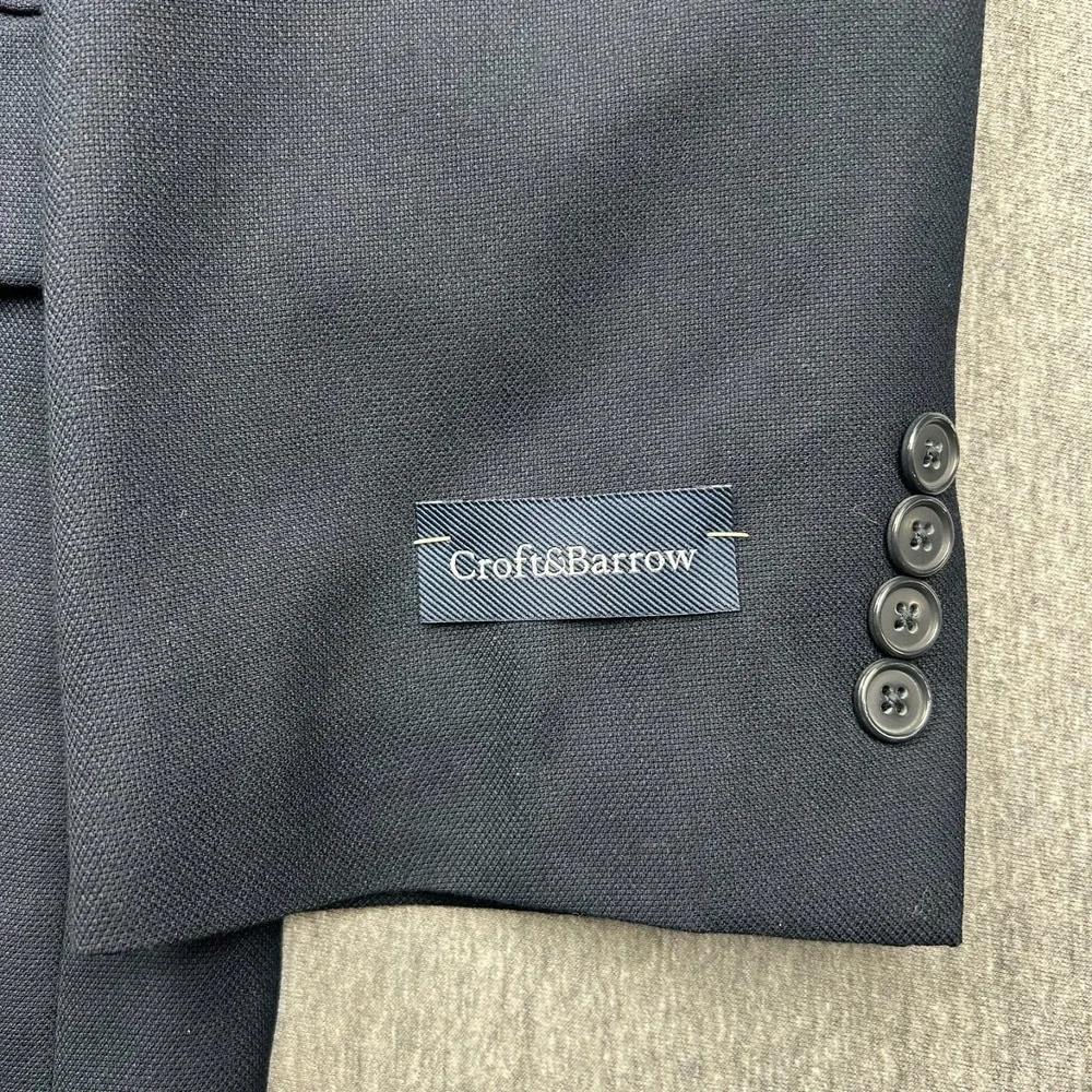 Croft & Barrow Classic Two‎ Button Blazer Mens 48R Navy Blue Polyester NEW