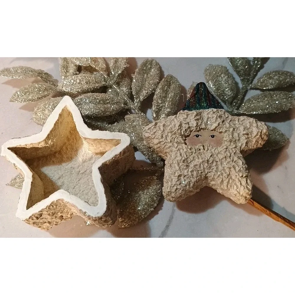 Vintage‎ Belsnickle Santa Star Shaped Trinket Box Christmas Sparkle 1998 Glitter