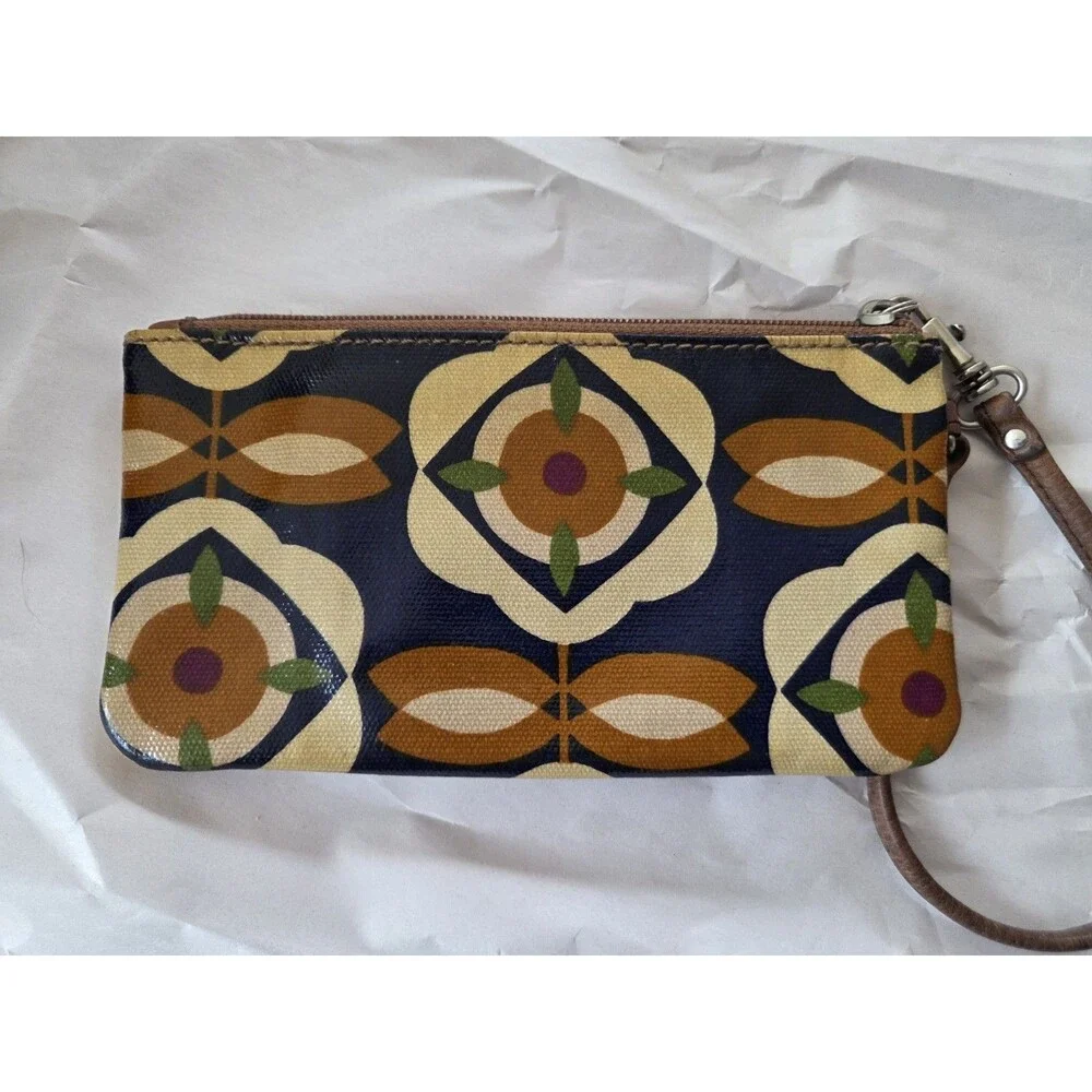 Fossil Key-Per Flower Floral Coated Canvas Leather Wristlet Wallet Y2K 90's 80's