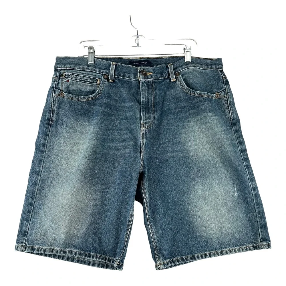 Tommy Hilfiger‎ Denim Shorts Mens 38/39 Blue Relaxed Fit Distressed Y2K Jorts