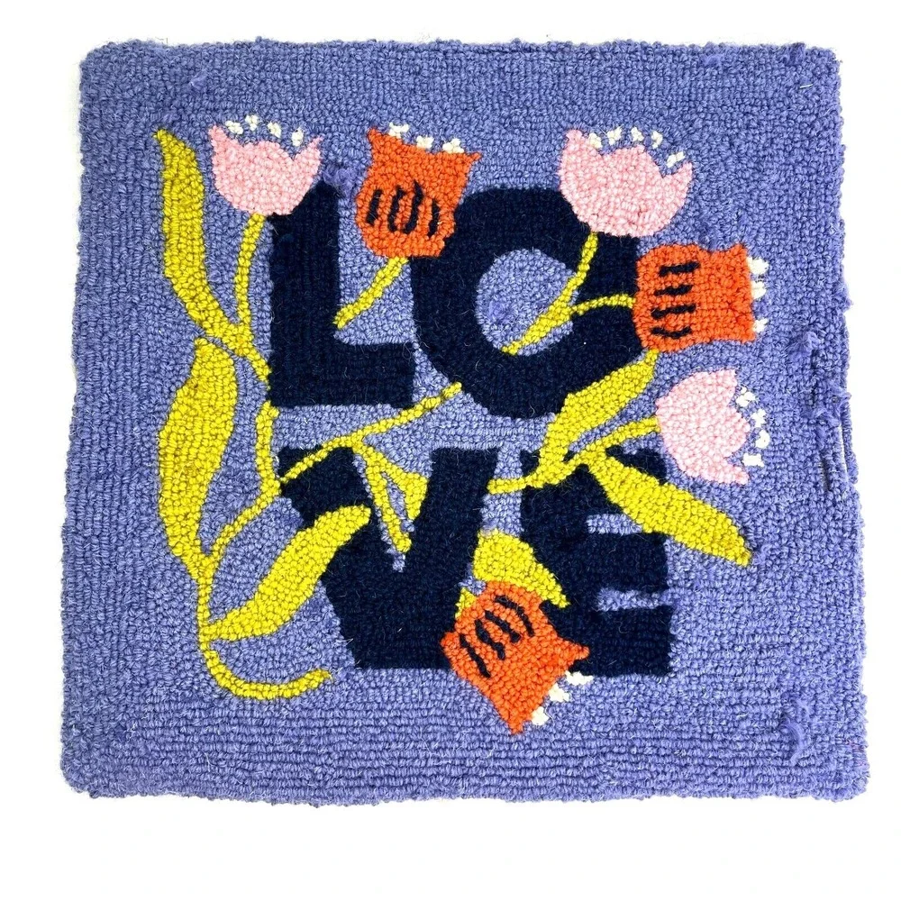 Love Floral Pillow Purple Hooked Yarn  16
