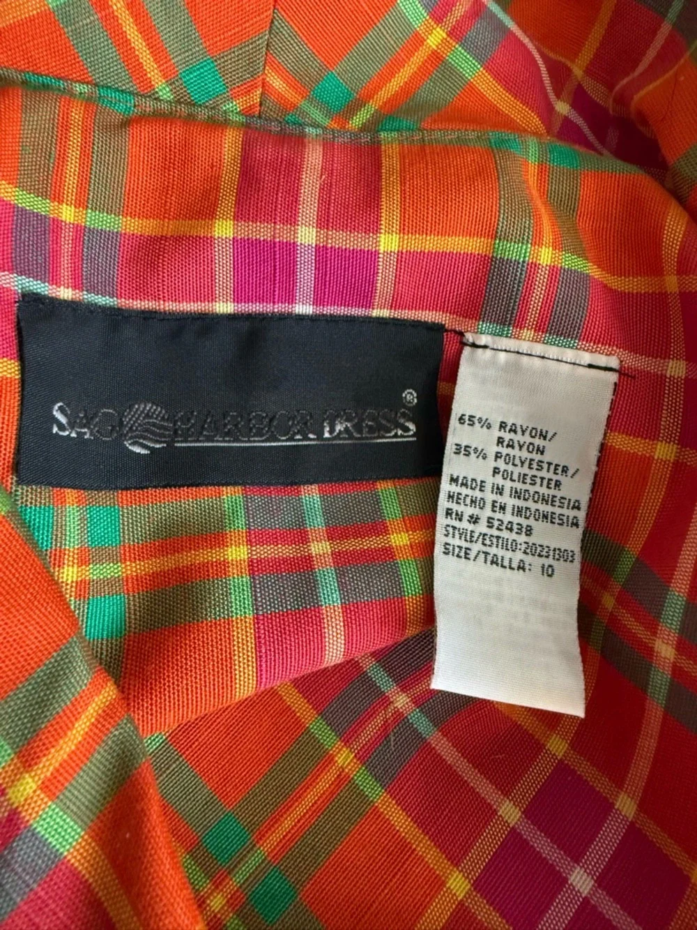 Sag Harbor Orange Plaid Matching Set Sleeveless Too & High-Waisted Pants Preppy