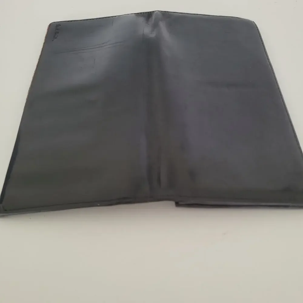 Paul‎ Smith Designer Checkbook Card Bill Holder Wallet Black Bifold Leather Long