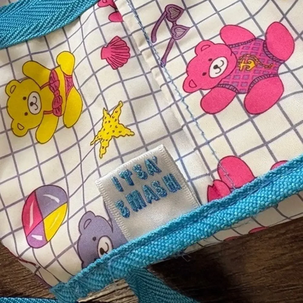 Vintage It's A Smash Neon Teddy Bear Beach Summer Theme Diaper Bag Travel Tote