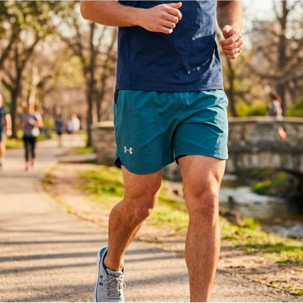 Under Armour Mens 3XL Stretch Woven Running Shorts Teal Zip Pocket‎ Performance