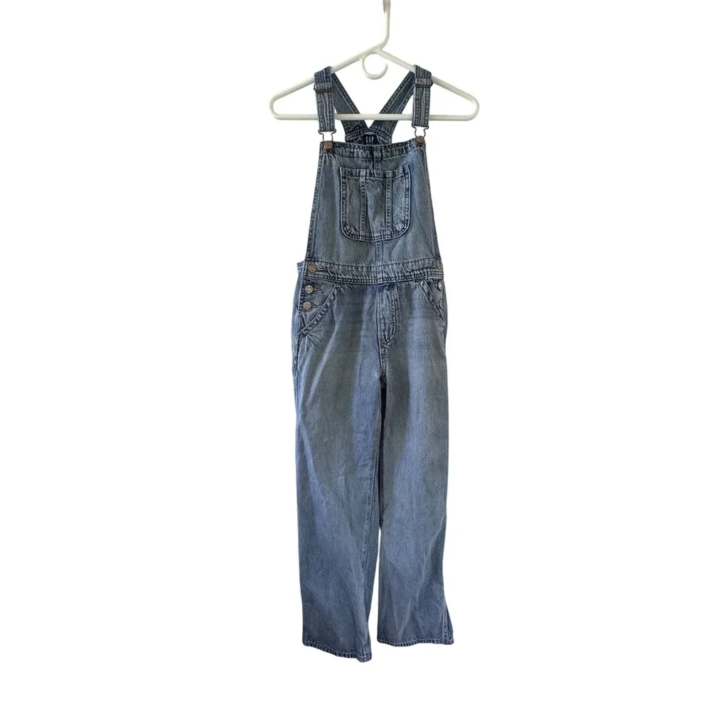 Gap Kids Youth 12 Light Wash Denim Overalls Adjustable Straps Straight Leg Flaw