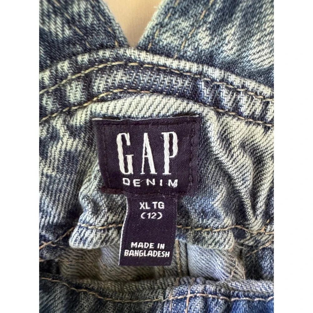 Gap Kids Youth 12 Light Wash Denim Overalls Adjustable Straps Straight Leg Flaw