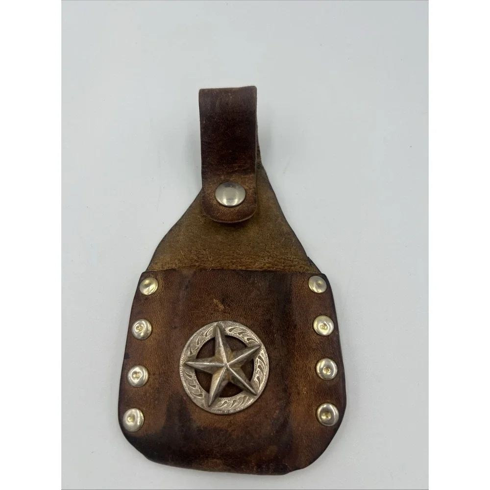 Vintage‎ Western Leather Sheath Star Concho Tooled Brown USA Zippo Lighter Case