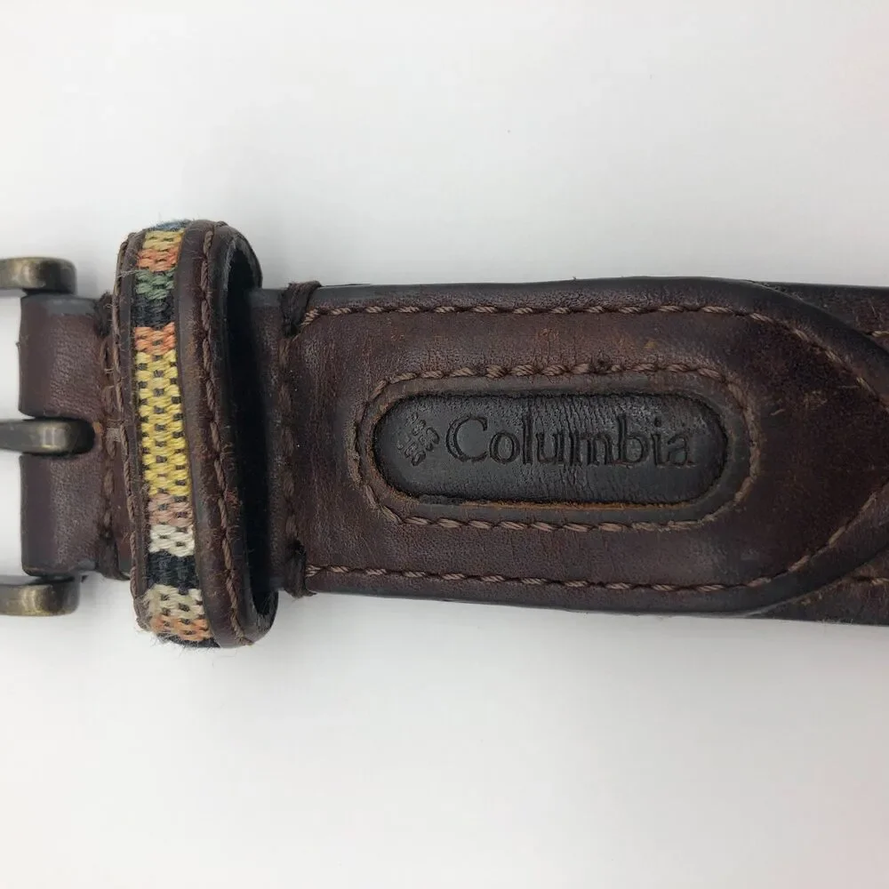 Columbia Leather Belt Woven Fabric Inlay Mens Size 40 Southwestern