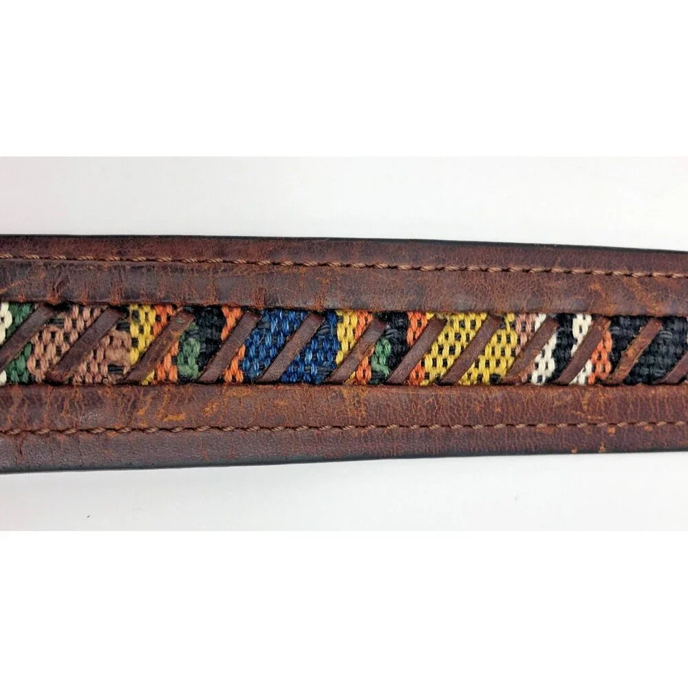 Columbia Leather Belt Woven Fabric Inlay Mens Size 40 Southwestern