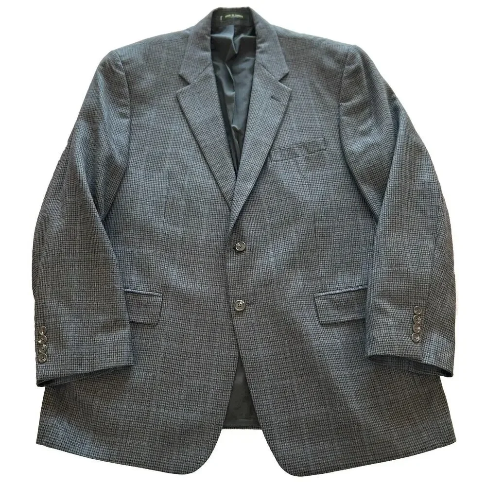 Lauren‎ Ralph Lauren 42R 100% Wool Men’s Blazer Gray Blue Houndstooth Sport Coat