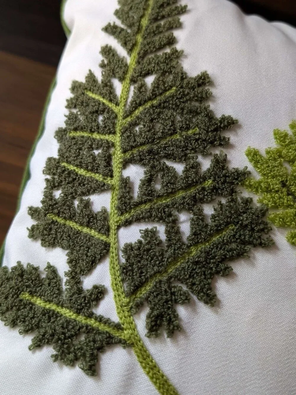 Decorative Embroidered Fern Accent Pillow 16x16