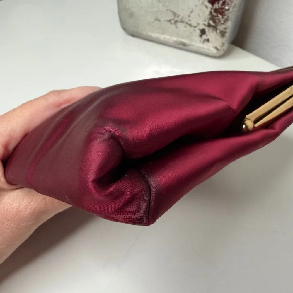 Miss Lewis Clutch Bag Womens Burgundy Satin Chain Strap Vintage Glam OS