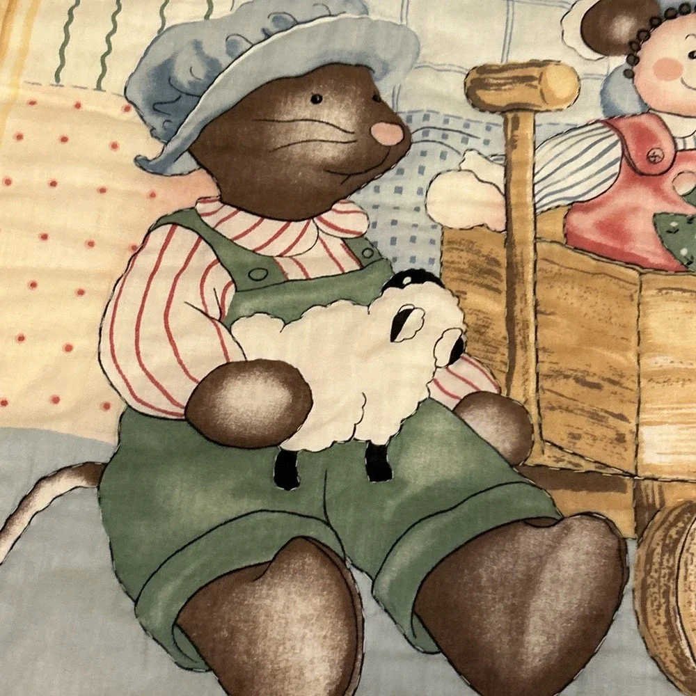 Vintage Country Bear Friends Baby Nursery Quilt Blanket 27x36 Cottagecore