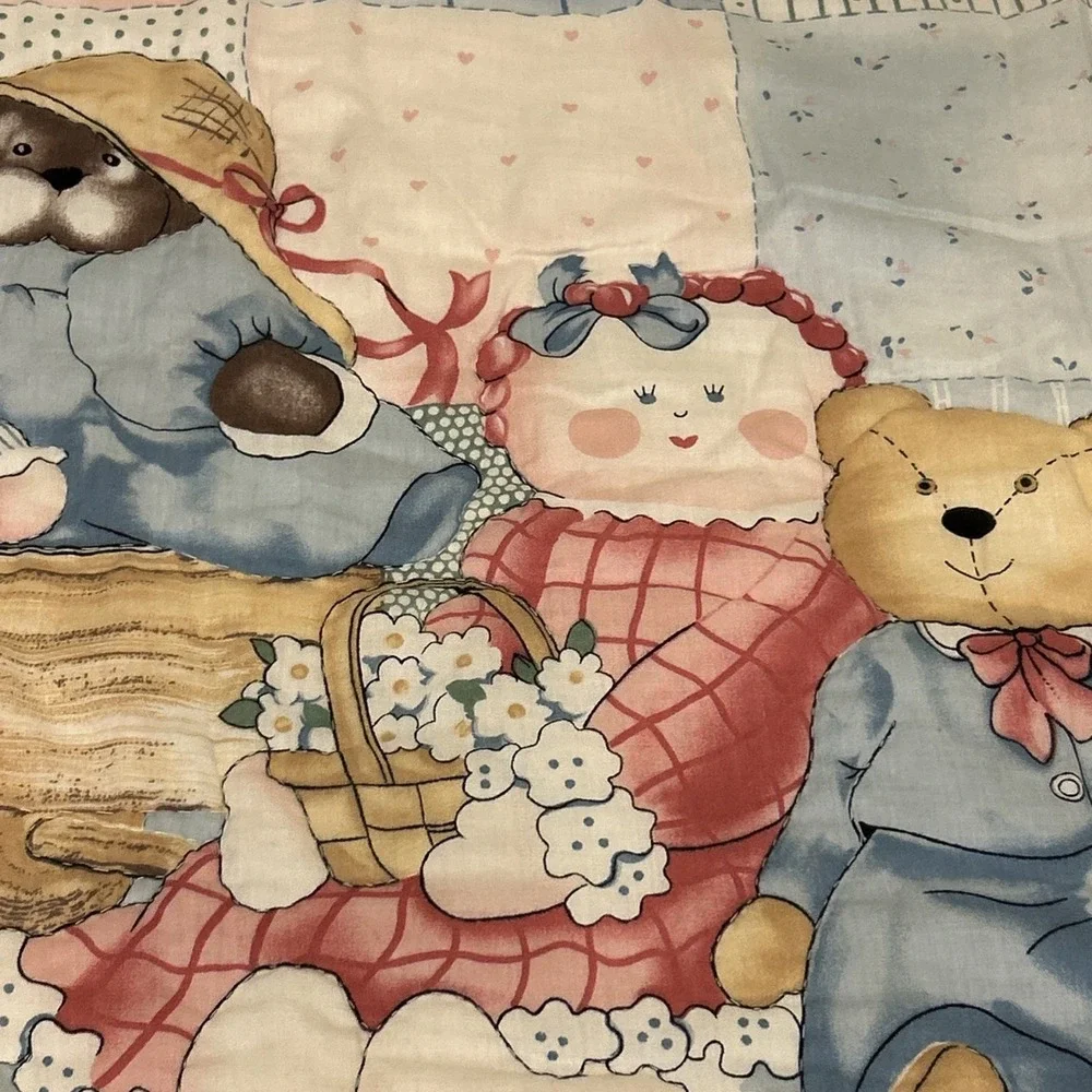Vintage Country Bear Friends Baby Nursery Quilt Blanket 27x36 Cottagecore