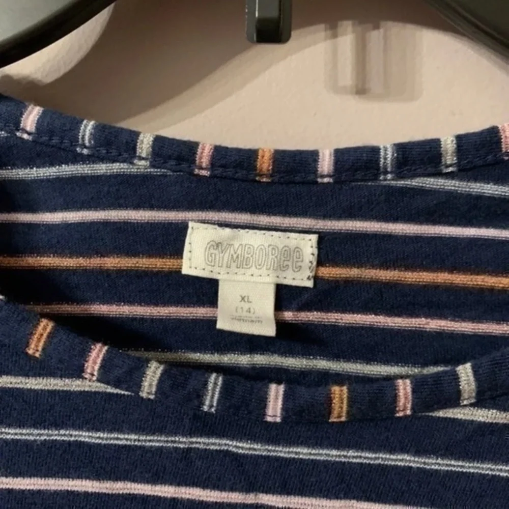 Blue pink orange stripe navy blue dress kids XL gymboree 14
