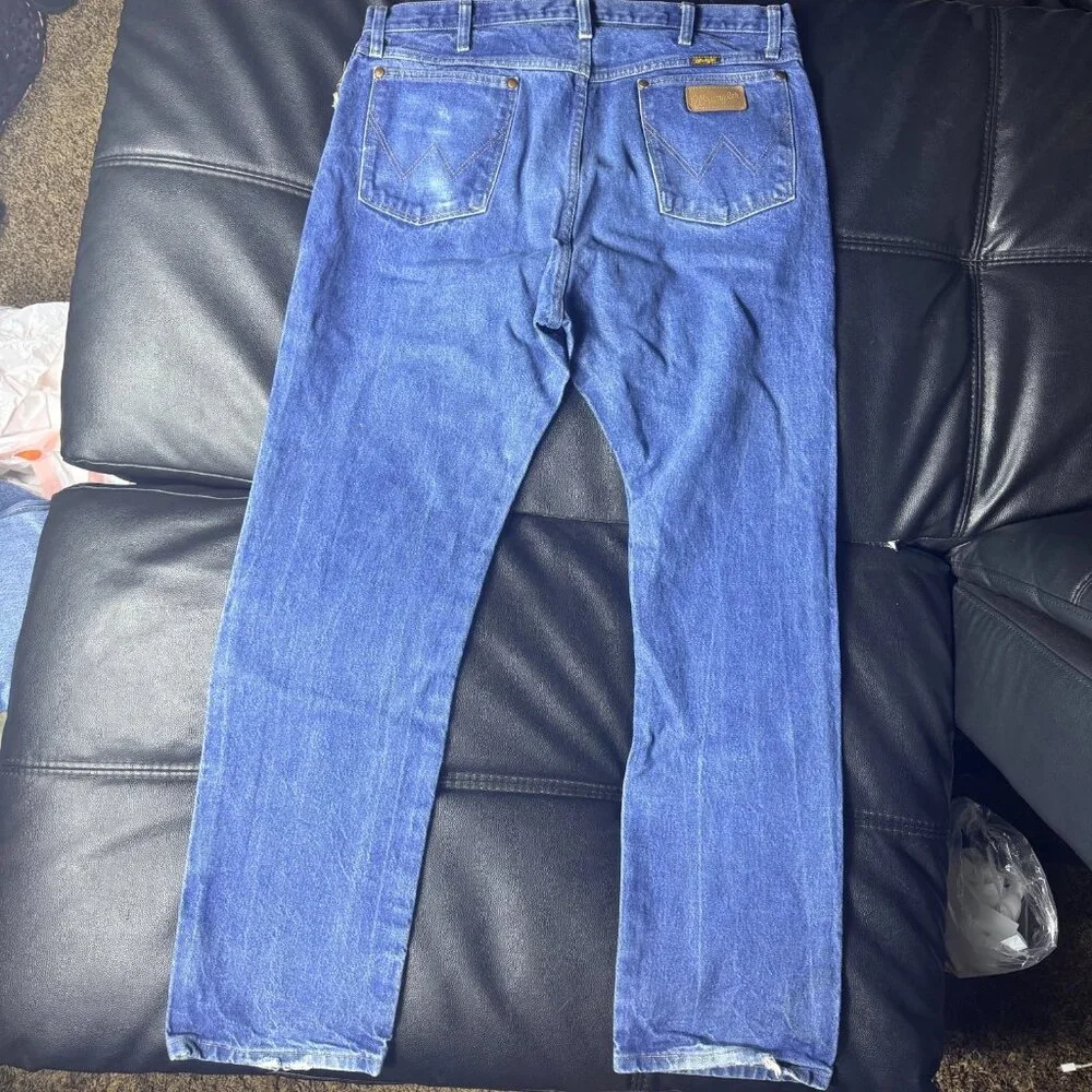 Wrangler Men's‎ Straight Leg Jeans Blue Denim Faded Flat Front 5-Pocket 38x33