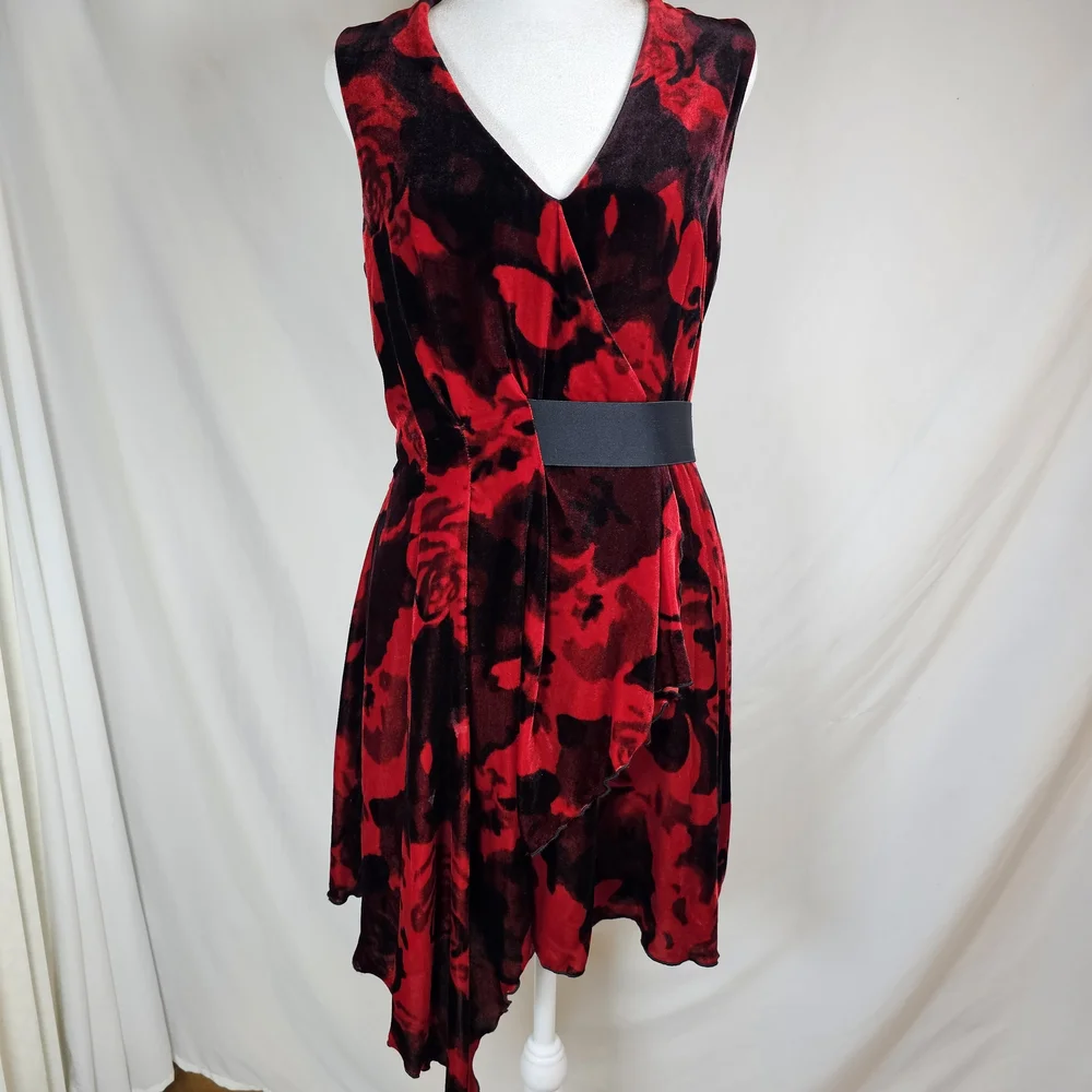 RACHEL Rachel Roy Red and Black Asymmetrical Fit and‎ Flare Dress