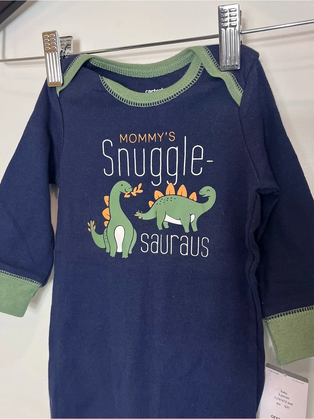 Carter's Mommy's Snuggle-saurus Dino One-Piece 6M Onesie Blue NWT Dinosaur Baby
