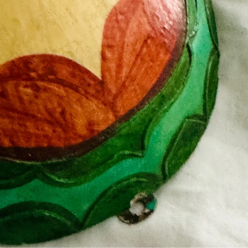 Vintage Mexican Folk Art Hand Mirror — Hand-Painted “Lady Face” — Signed
