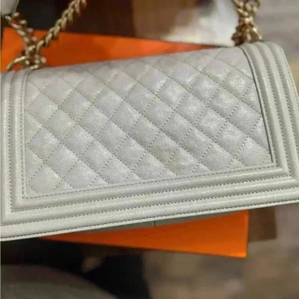 CHANEL New full set Chanel Grey hard to find color medium boy bag