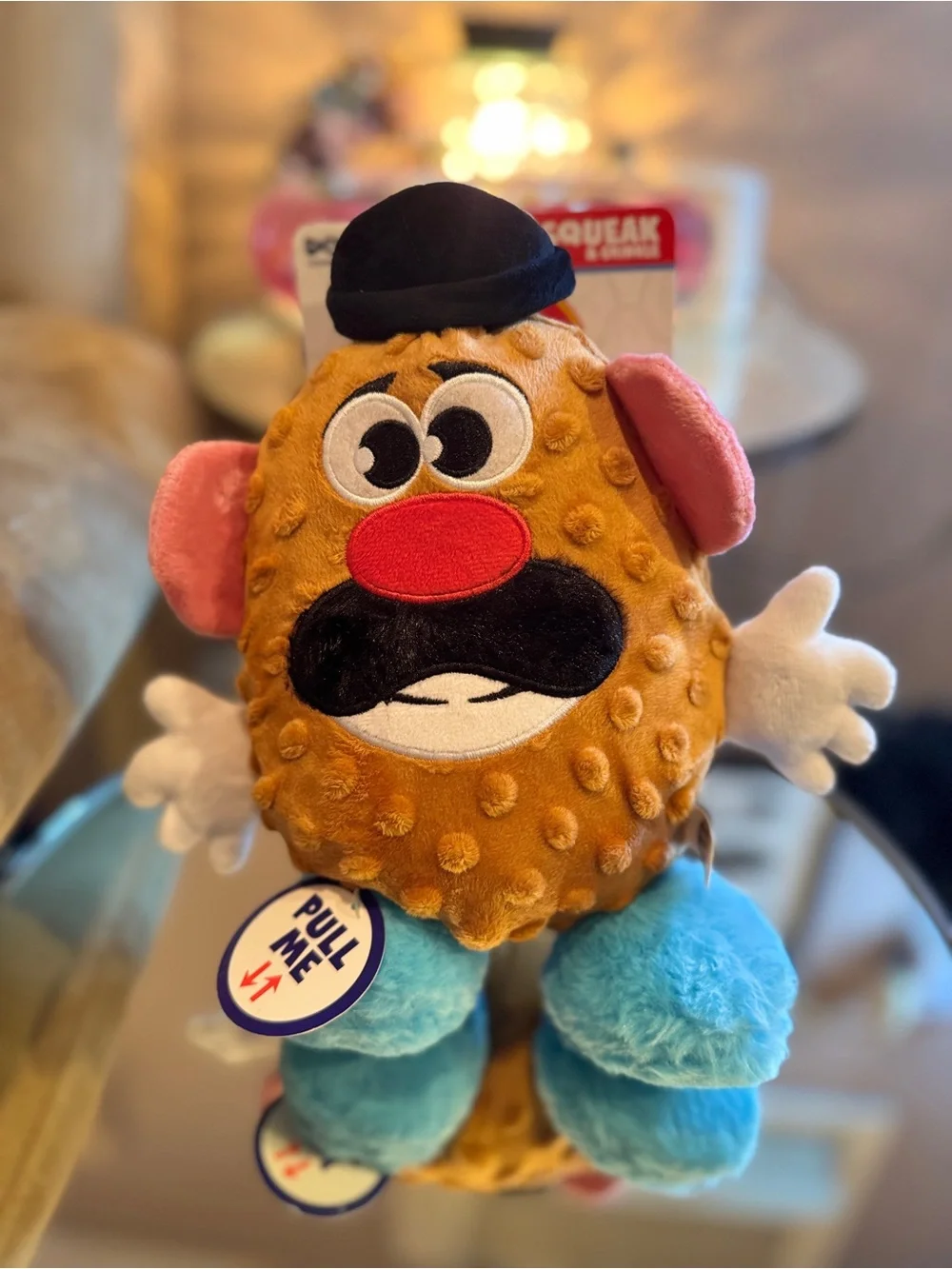 DISNEY HASBRO Mr. Potato Head Plush Dog Toy Squeak, Crinkle & Rope NWT 12”