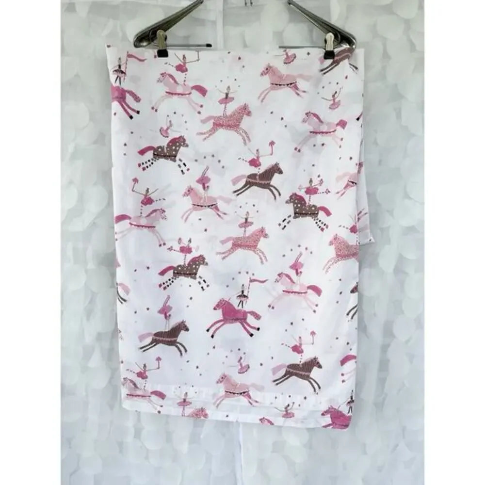 Pottery Barn Lucy Ballerina Carousel Horses TWIN FLAT Sheet Pink 100% Cotton