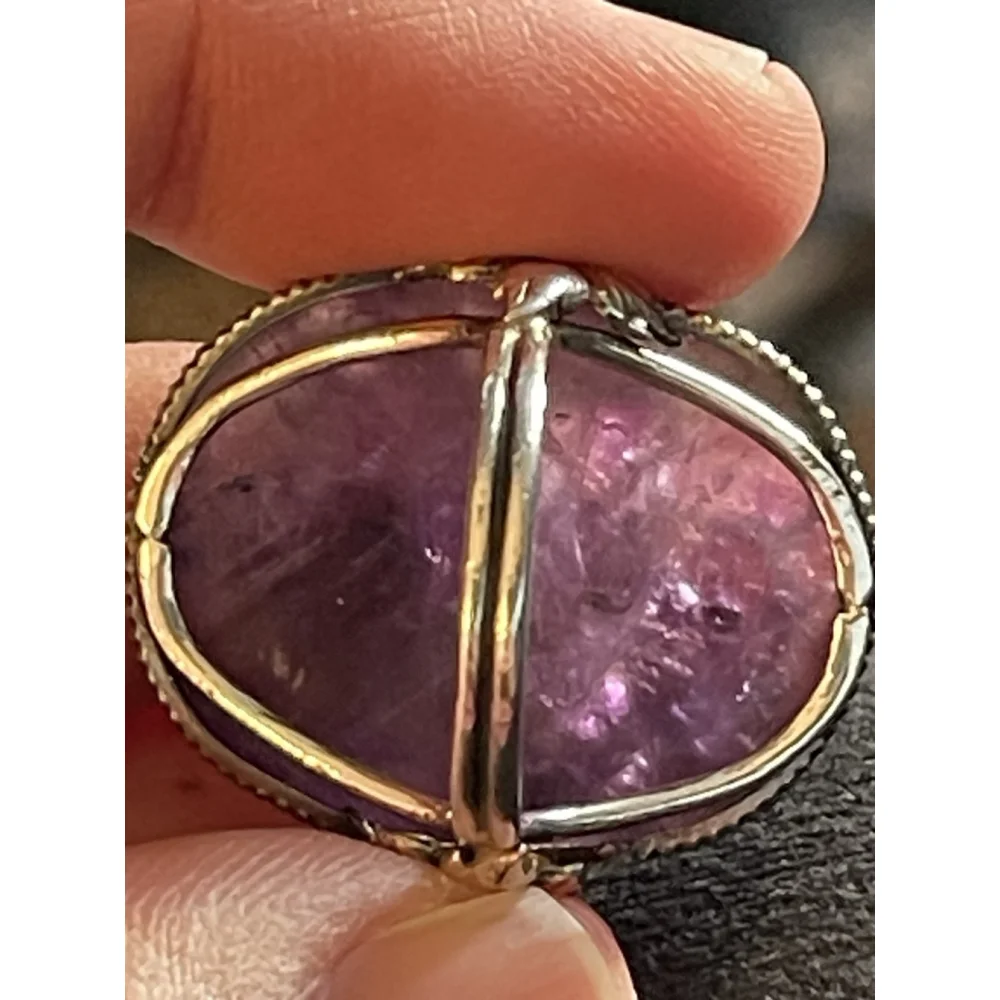 Vintage Hand Carved Amethyst Art Nouveau Silver Flower Ring Sterling 4.5