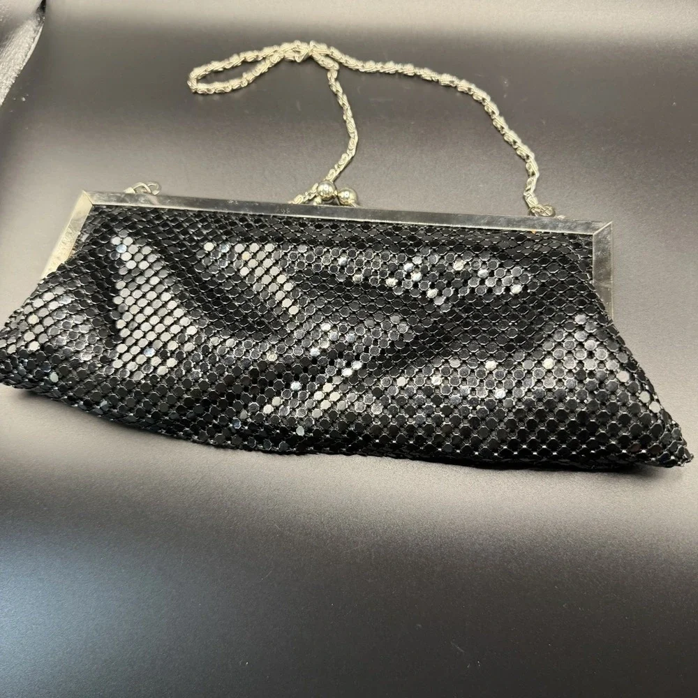 Vintage Black Metal Mesh Clutch/ Cocktail Purse With Silver Hardware/ Chain