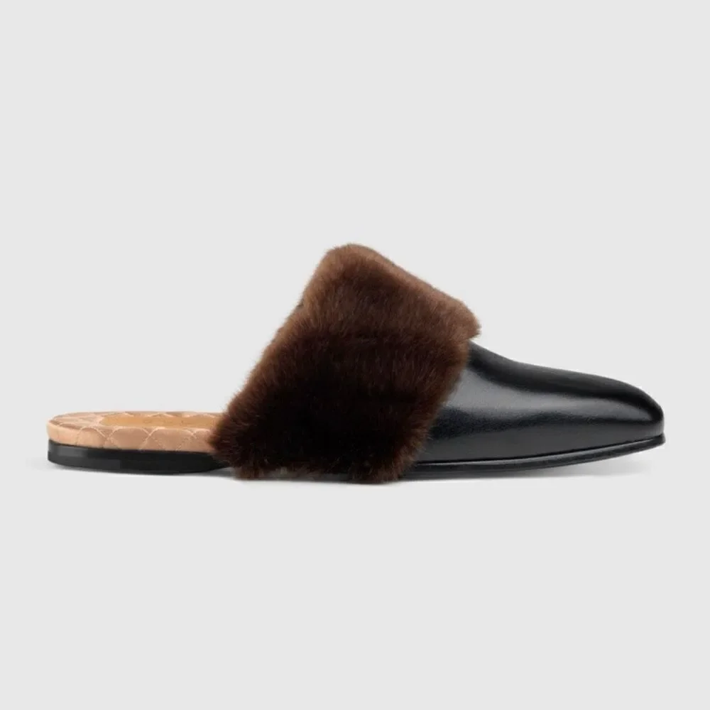 Gucci S/S 2018 Faux Fur Trim Mule Slide Slipper M6 / W8