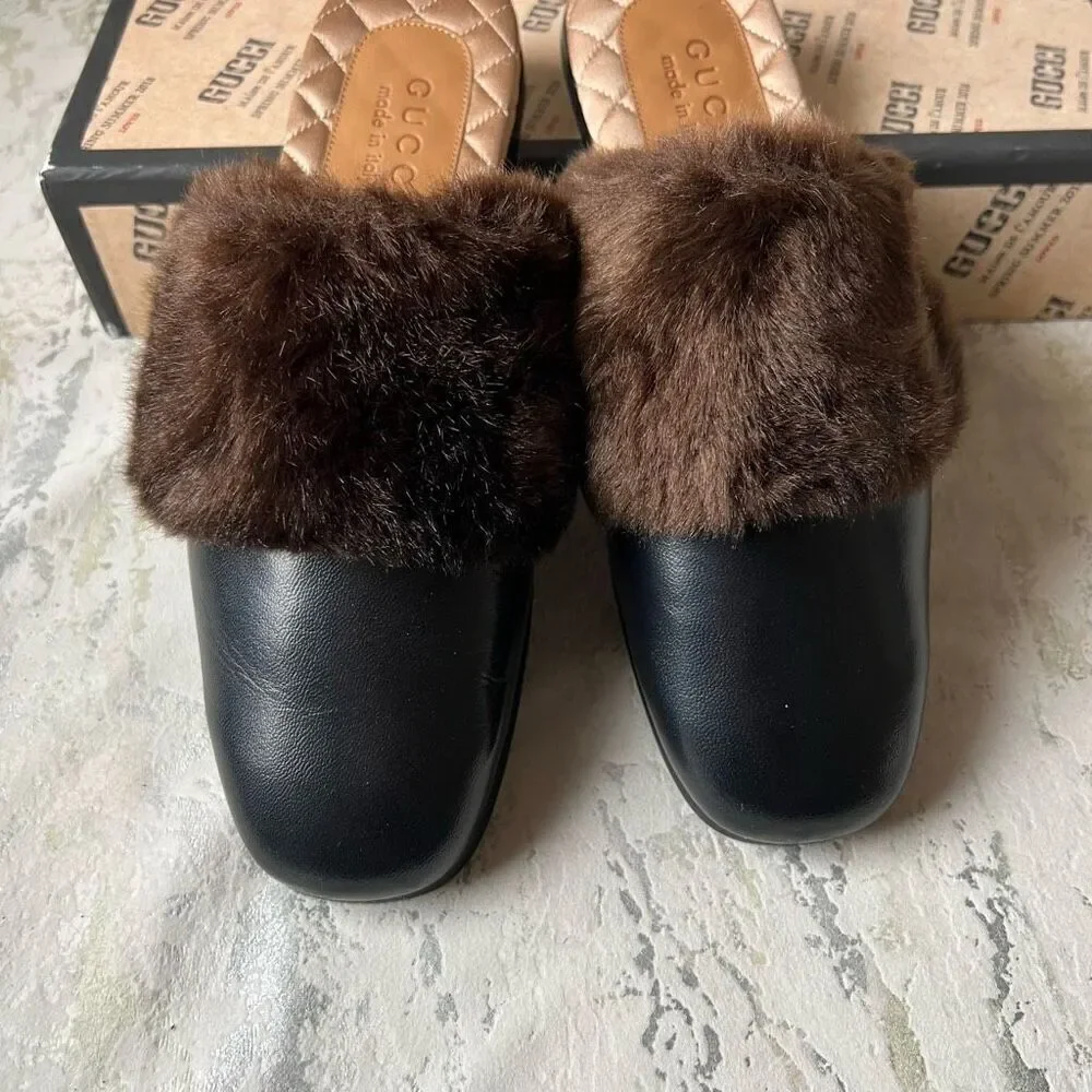 Gucci S/S 2018 Faux Fur Trim Mule Slide Slipper M6 / W8