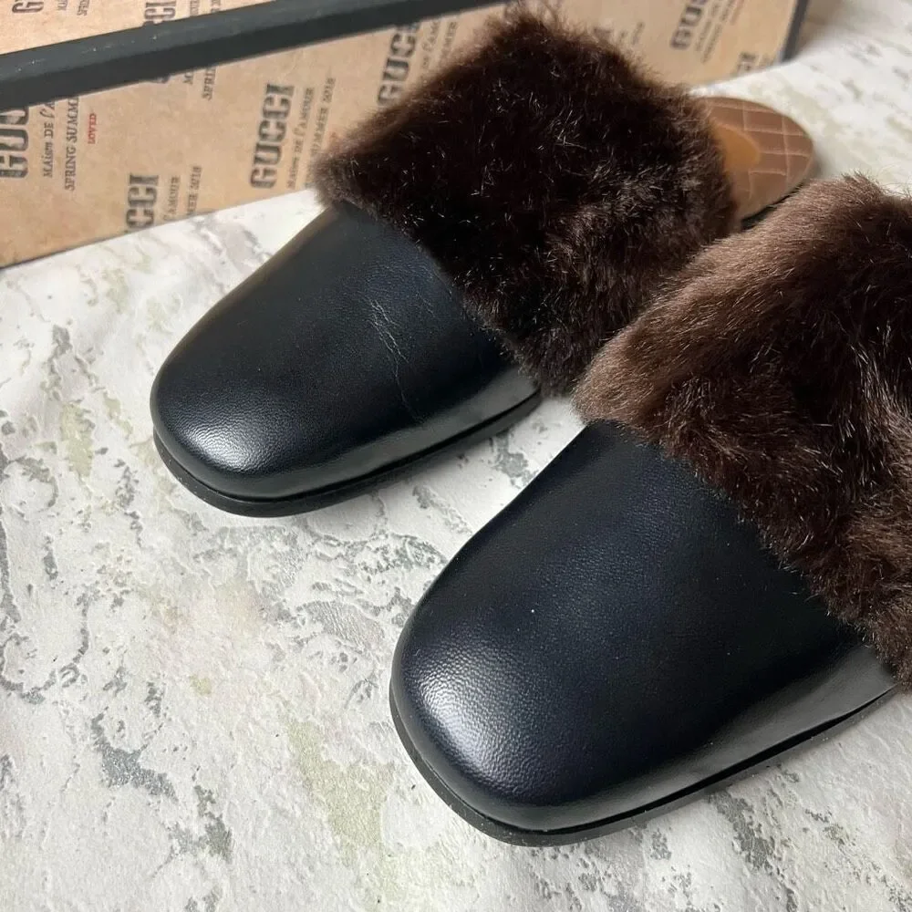 Gucci S/S 2018 Faux Fur Trim Mule Slide Slipper M6 / W8