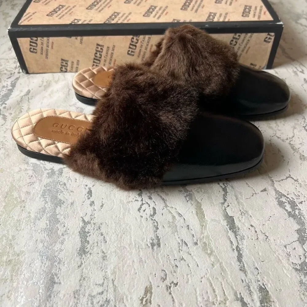 Gucci S/S 2018 Faux Fur Trim Mule Slide Slipper M6 / W8