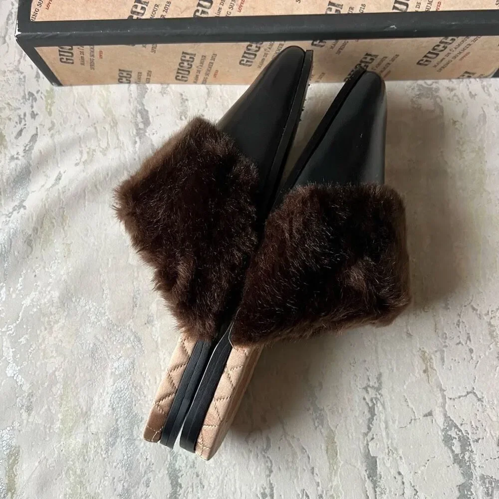 Gucci S/S 2018 Faux Fur Trim Mule Slide Slipper M6 / W8