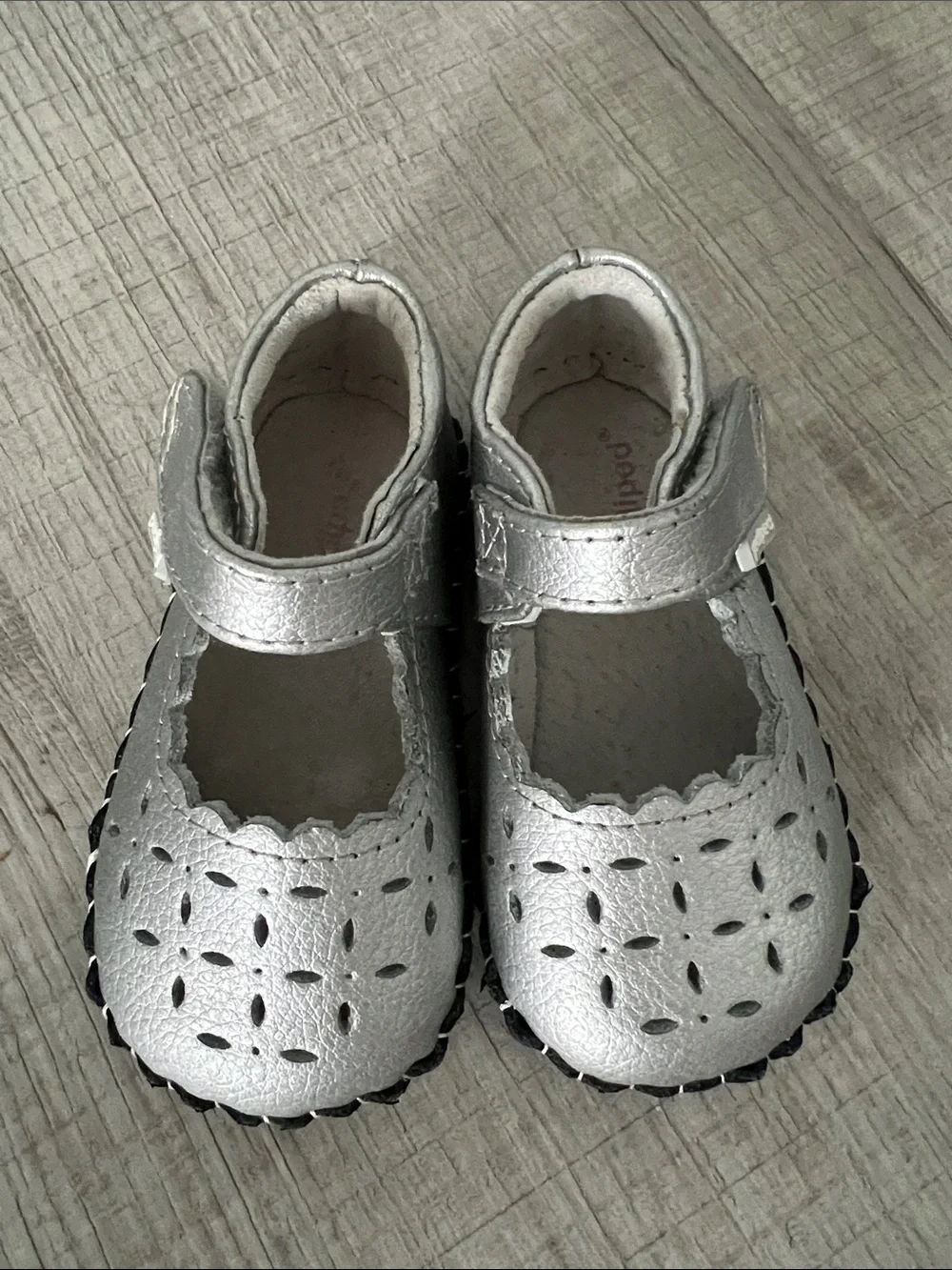 pediped Silver Leather Mary Jane Walker Shoes