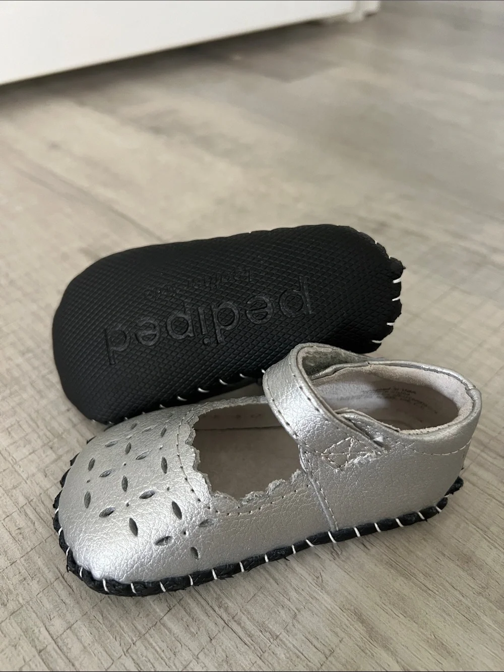 pediped Silver Leather Mary Jane Walker Shoes