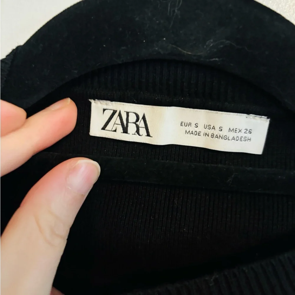 Zara black long sleeve crop top with high neckline size small